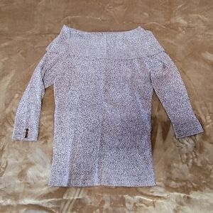 New York & Company Off-Shoulder Sweater - Plum & White